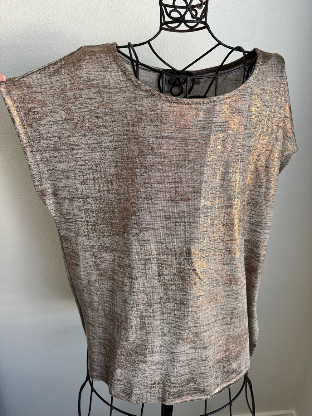 Women's Metallic Taupe Short Sleeve Top